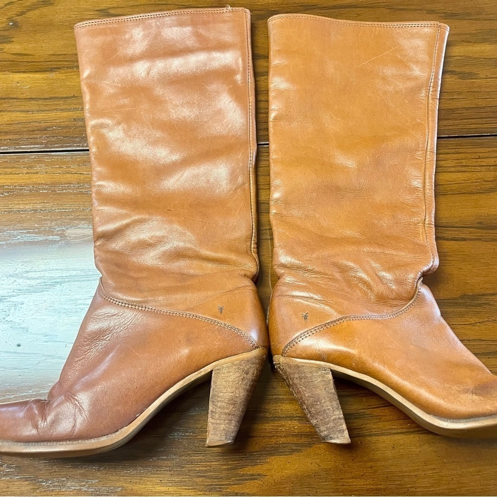 Vintage Frye Tan Camel 100% Leather Knee High Boots Womens 6 - Picture 7 of 10